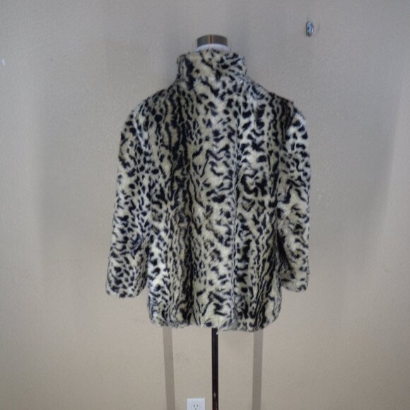 Chico's Womens Jacket Size 2 Cream Black Luxe Cheetah Print Aminal Faux Fur Coat - Picture 3 of 6